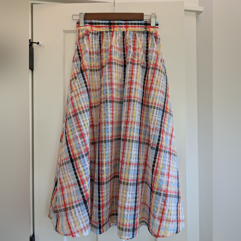 Urban Outfitters Plaid Multicolor Semi Sheer Full Maxi Women's Skirt- sz. Small